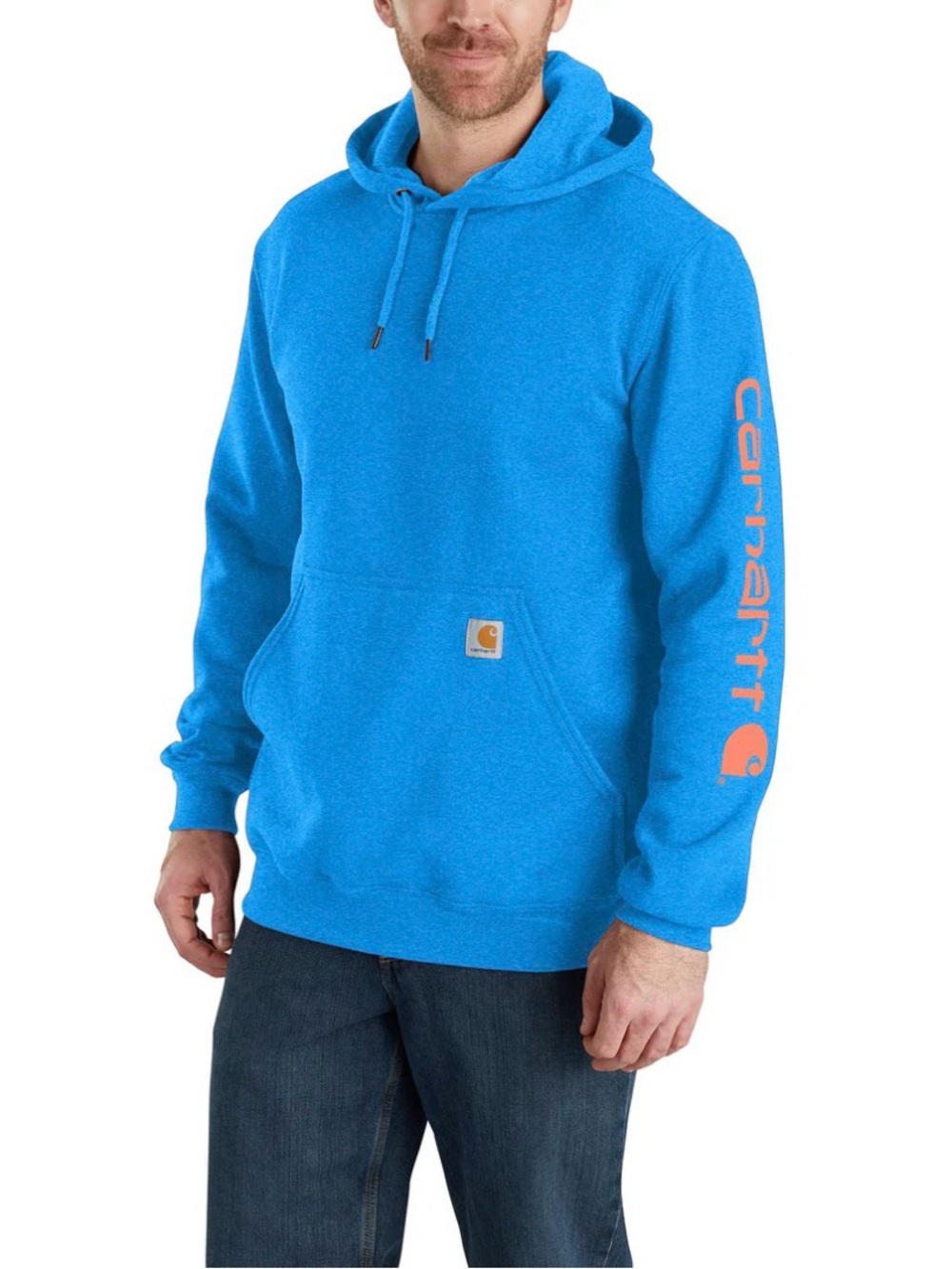 Carhartt Men’s Blue Hooded Sweatshirt with Sleeve Logo Sz M